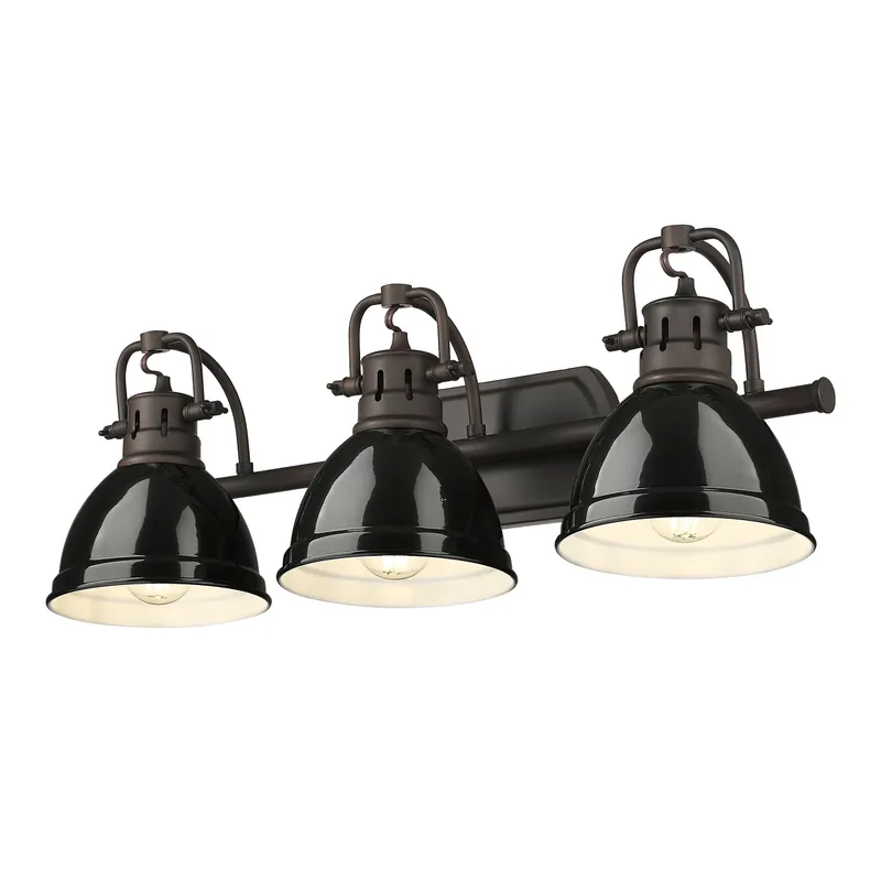 Yep by Golden Lighting Duncan 3-light Vanity in Rubbed Bronze and Black shade — Golden Lighting LED Wall Lights 100.0W 