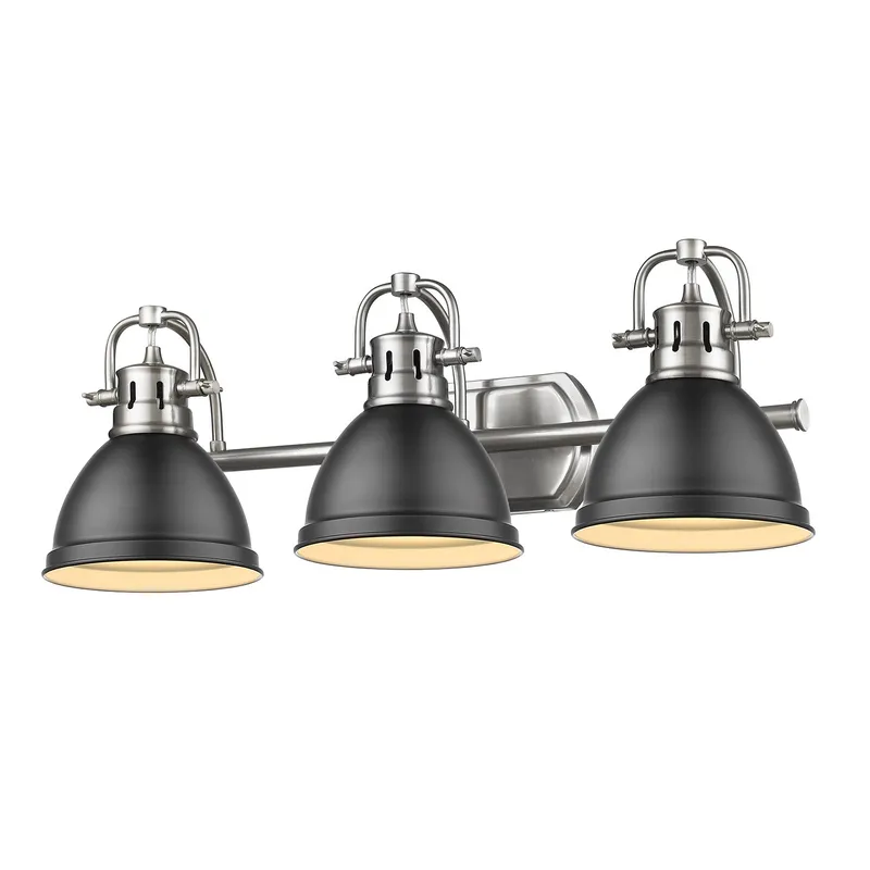Yep by Golden Lighting Duncan 3-light Vanity in Pewter and Matte Black shade — Golden Lighting LED Wall Lights 100.0W 