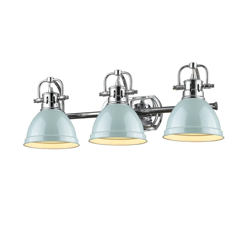 Yep by Golden Lighting Duncan 3-light Vanity in Chrome and Seafoam shade — Golden Lighting LED Wall Lights 100.0W 