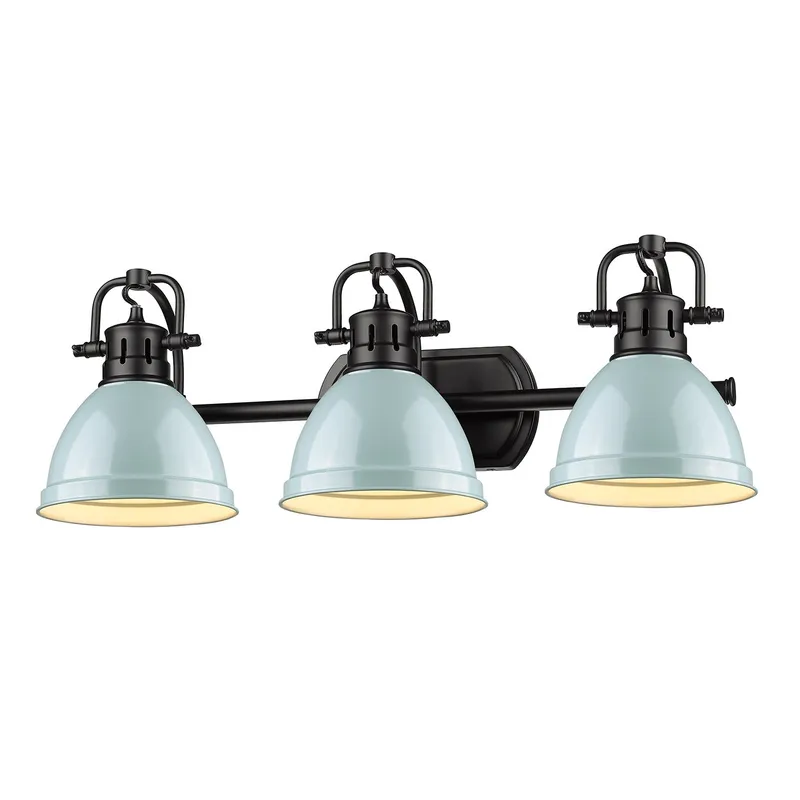 Yep by Golden Lighting Duncan 3-light Vanity in Matte Black and Seafoam shade — Golden Lighting LED Wall Lights 100.0W 