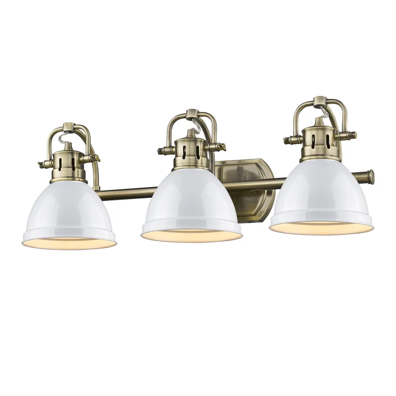 Yep by Golden Lighting Duncan 3-light Vanity in Aged Brass and White shade — Golden Lighting LED Wall Lights 100.0W 