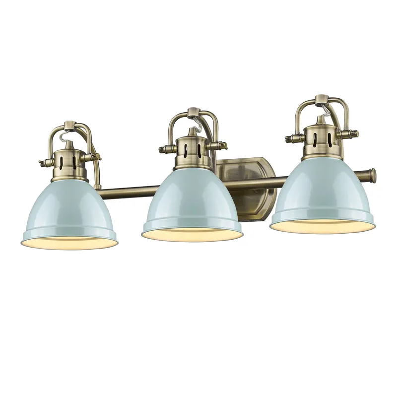 Yep by Golden Lighting Duncan 3-light Vanity in Aged Brass and Seafoam shade — Golden Lighting LED Wall Lights 100.0W 