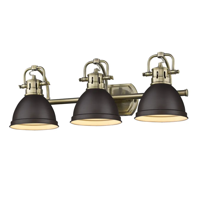 Yep by Golden Lighting Duncan 3-light Vanity in Aged Brass and Rubbed Bronze shade — Golden Lighting LED Wall Lights 100.0W 