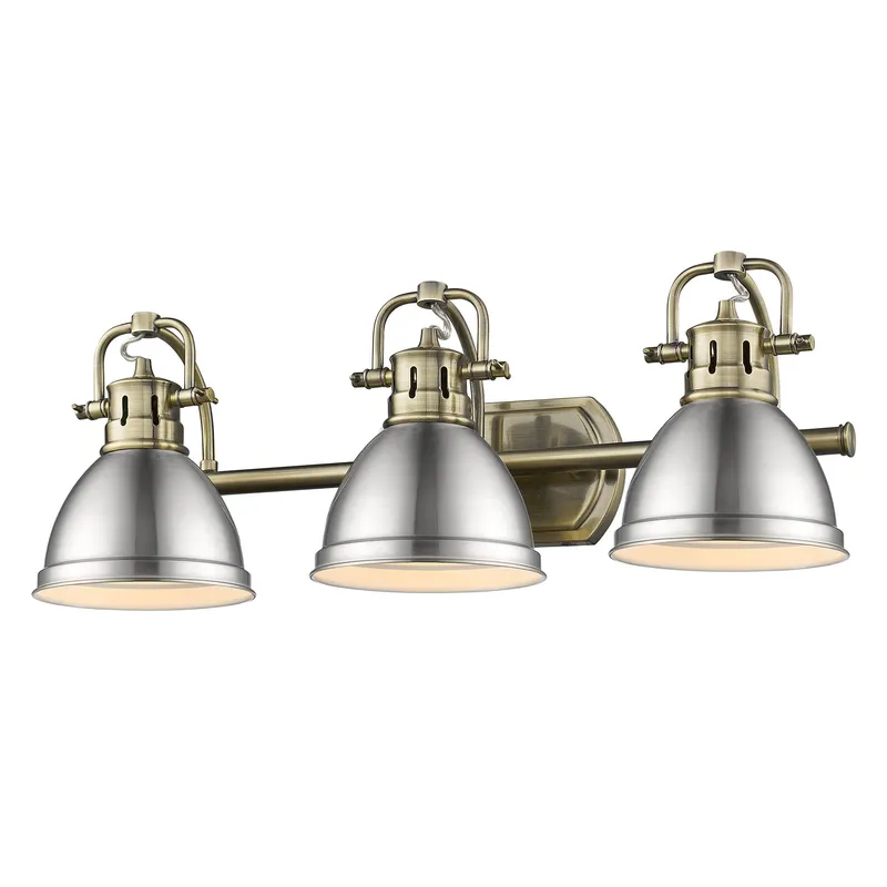Yep by Golden Lighting Duncan 3-light Vanity in Aged Brass and Pewter shade — Golden Lighting LED Wall Lights  