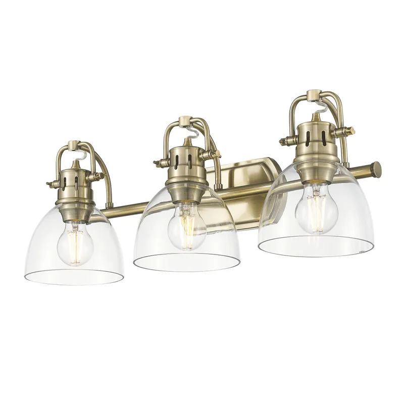 Yep by Golden Lighting Duncan 3-light Vanity in Aged Brass and Clear Glass — Golden Lighting LED Wall Lights  