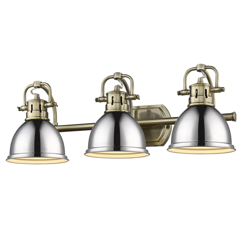 Yep by Golden Lighting Duncan 3-light Vanity in Aged Brass and Chrome shade — Golden Lighting LED Wall Lights  