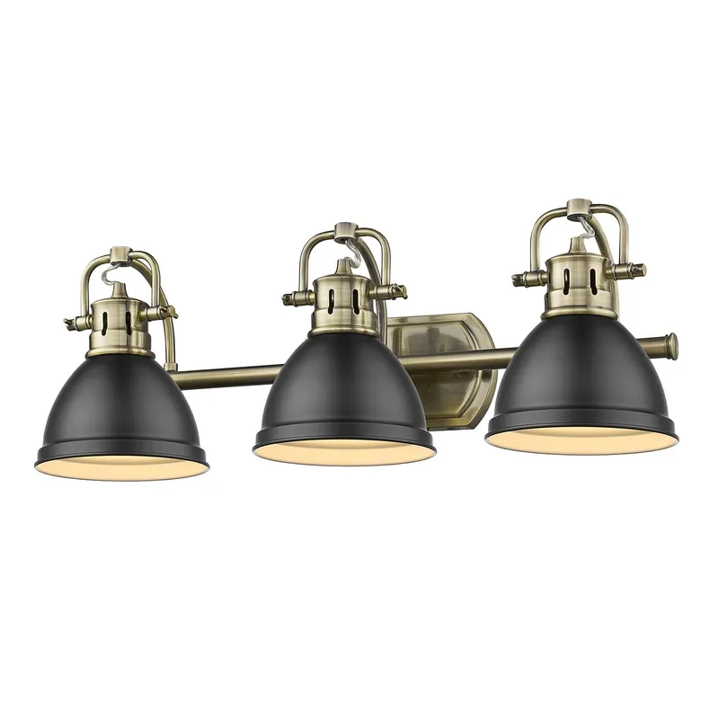 Yep by Golden Lighting Duncan 3-light Vanity in Aged Brass and Matte Black shade — Golden Lighting LED Wall Lights  