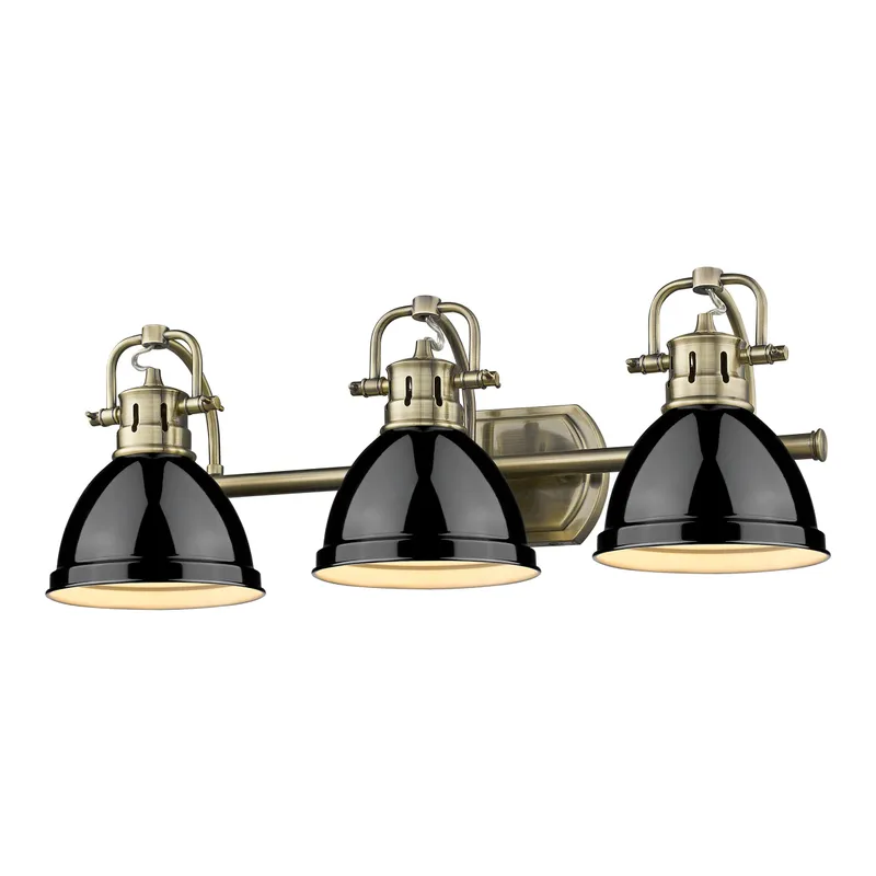 Yep by Golden Lighting Duncan 3-light Vanity in Aged Brass and Black shade — Golden Lighting LED Wall Lights  