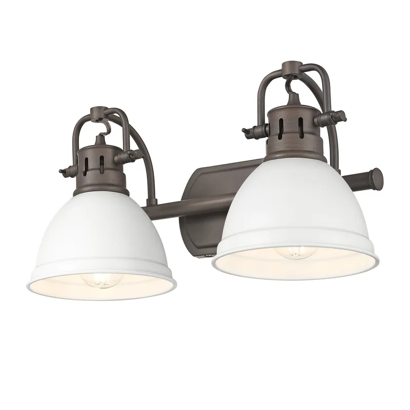 Yep by Golden Lighting Duncan 2-light Vanity in Rubbed Bronze and Matte White shade — Golden Lighting LED Wall Lights  
