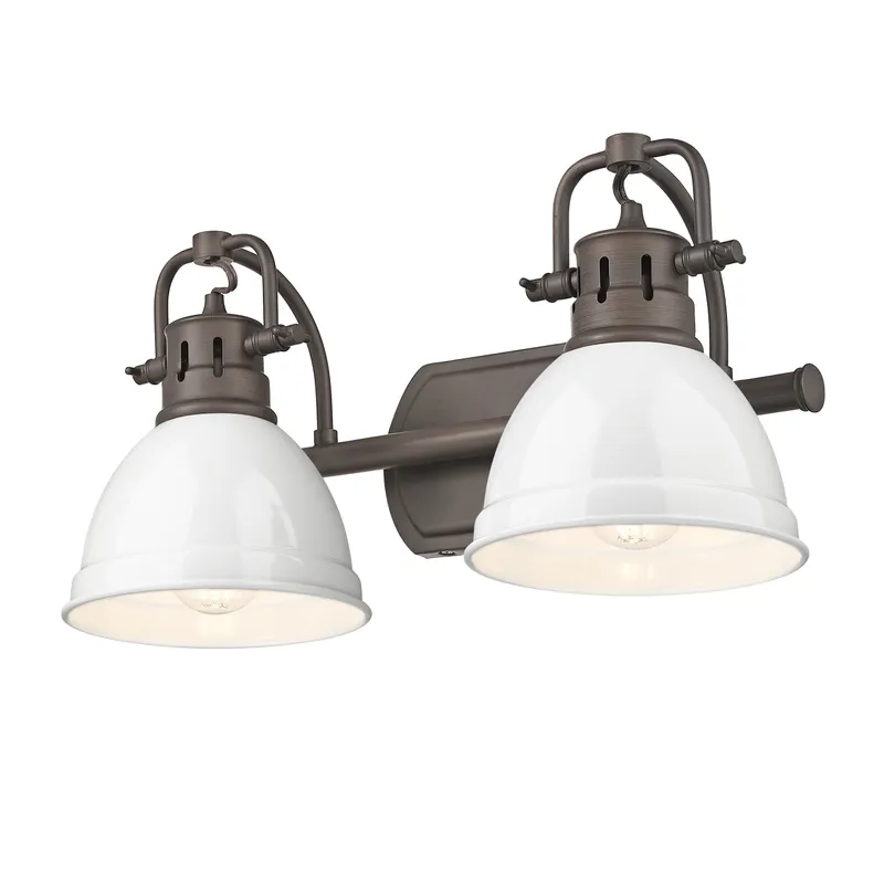 Yep by Golden Lighting Duncan 2-light Vanity in Rubbed Bronze and White shade — Golden Lighting LED Wall Lights  