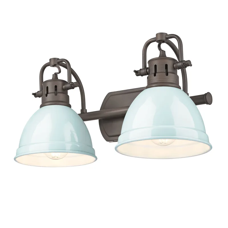 Yep by Golden Lighting Duncan 2-light Vanity in Rubbed Bronze and Seafoam shade — Golden Lighting LED Wall Lights 100.0W 