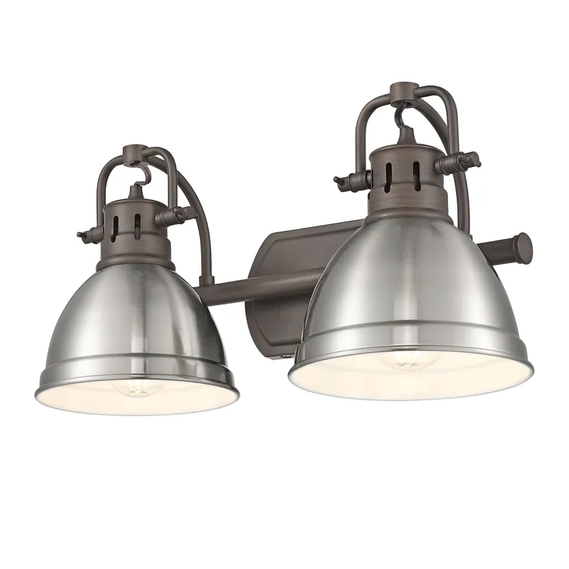 Yep by Golden Lighting Duncan 2-light Vanity in Rubbed Bronze and Pewter shade — Golden Lighting LED Wall Lights 100.0W 
