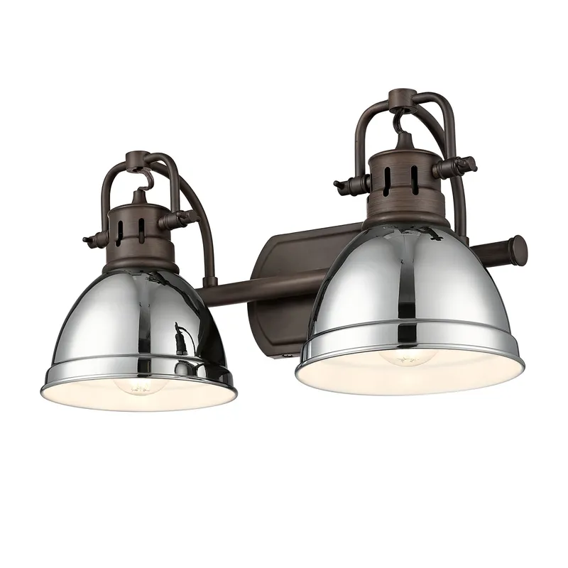 Yep by Golden Lighting Duncan 2-light Vanity in Rubbed Bronze and Chrome shade — Golden Lighting LED Wall Lights  