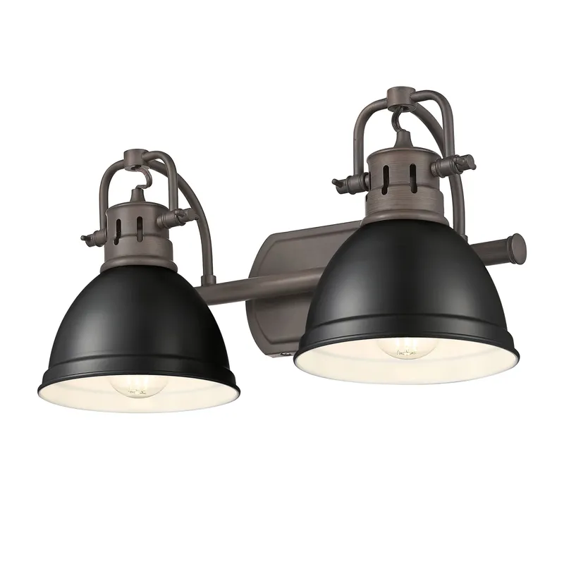 Yep by Golden Lighting Duncan 2-light Vanity in Rubbed Bronze and Matte Black shade — Golden Lighting LED Wall Lights  