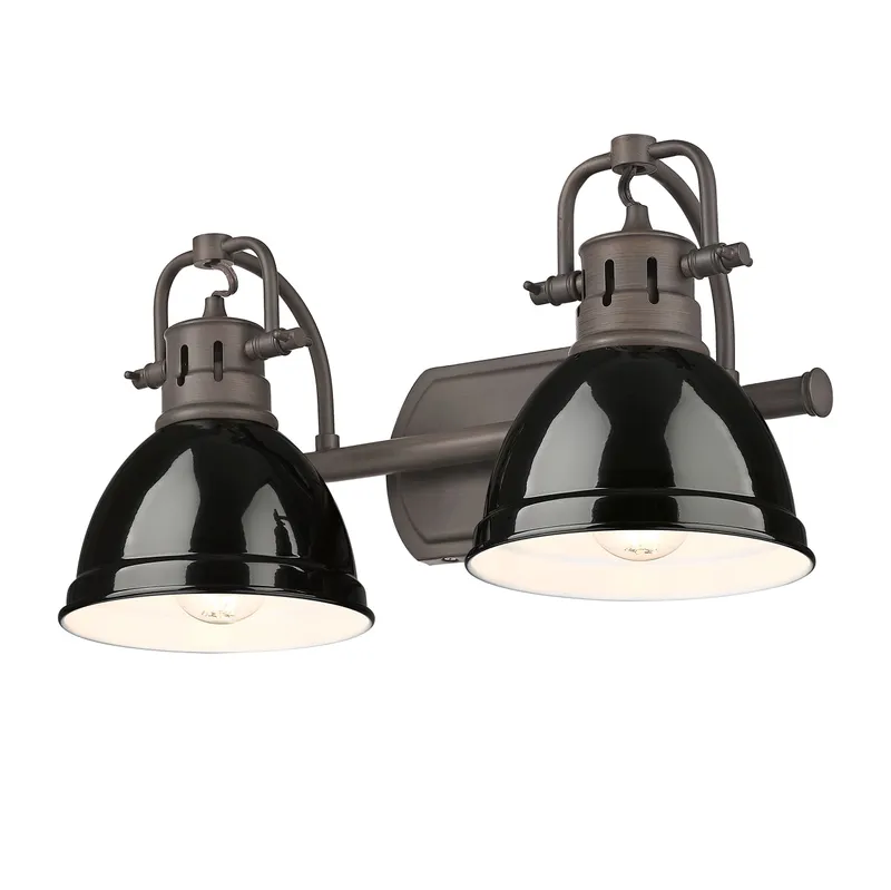 Yep by Golden Lighting Duncan 2-light Vanity in Rubbed Bronze and Black shade — Golden Lighting LED Wall Lights  