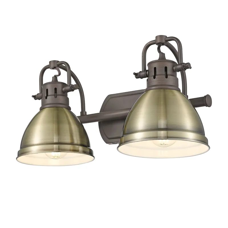 Yep by Golden Lighting Duncan 2-light Vanity in Rubbed Bronze and Aged Brass shade — Golden Lighting LED Wall Lights 100.0W 