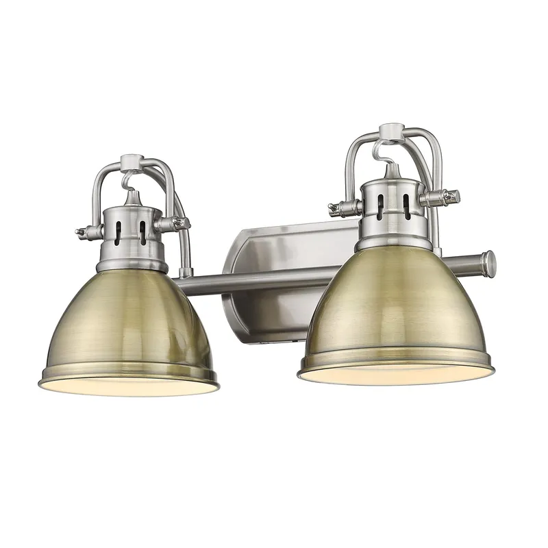 Yep by Golden Lighting Duncan 2-light Vanity in Pewter and Aged Brass shade — Golden Lighting LED Wall Lights  