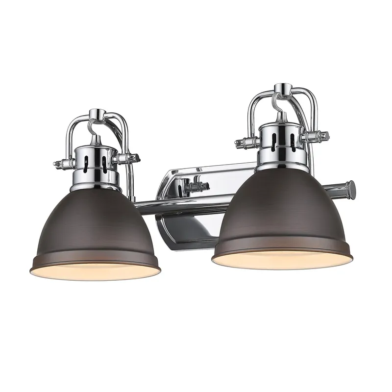 Yep by Golden Lighting Duncan 2-light Vanity in Chrome and Rubbed Bronze shade — Golden Lighting LED Wall Lights  