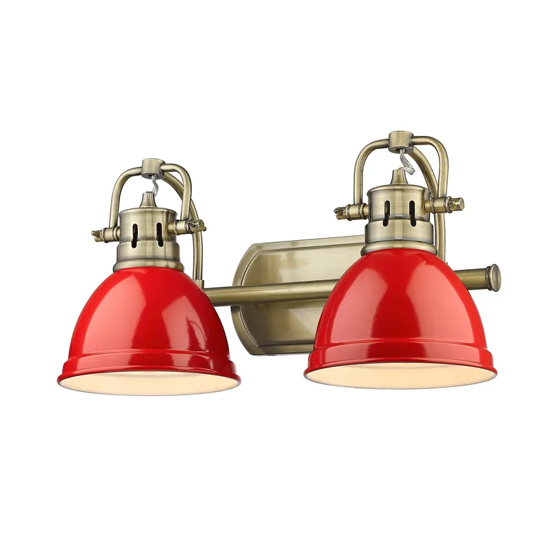 Yep by Golden Lighting Duncan 2-light Vanity in Aged Brass and Red shade — Golden Lighting LED Wall Lights 100.0W 