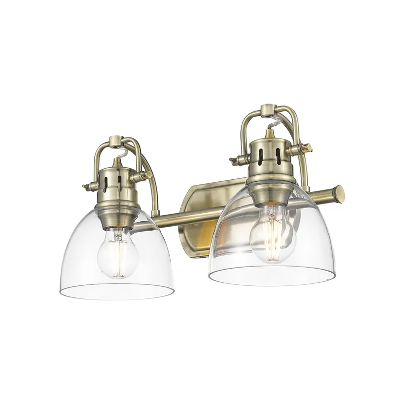 Yep by Golden Lighting Duncan 2-light Vanity in Aged Brass and Clear Glass — Golden Lighting LED Wall Lights 100.0W 