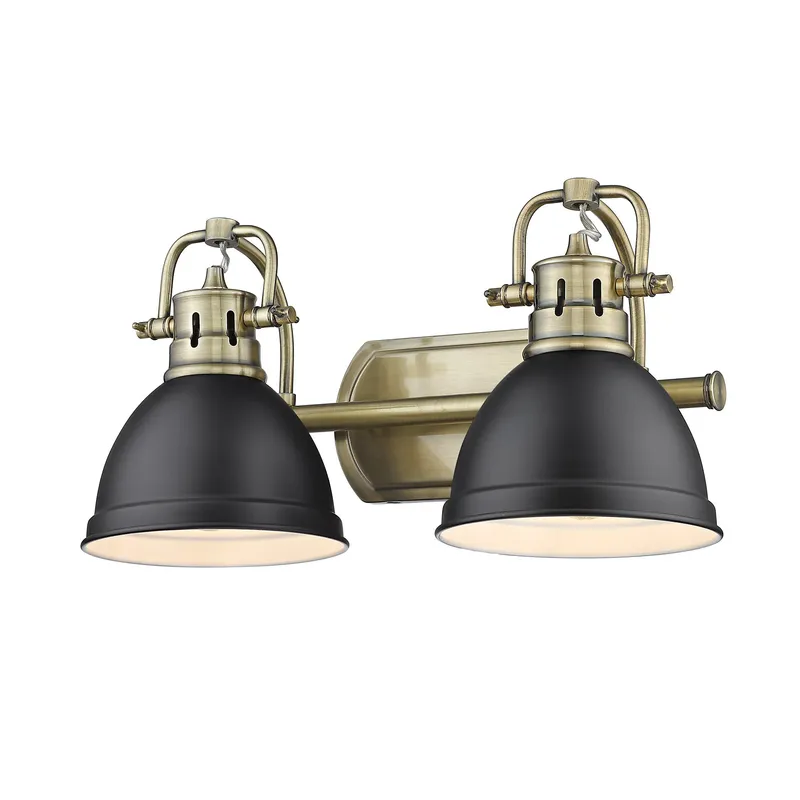 Yep by Golden Lighting Duncan 2-light Vanity in Aged Brass and Matte Black shade — Golden Lighting LED Wall Lights 100.0W 