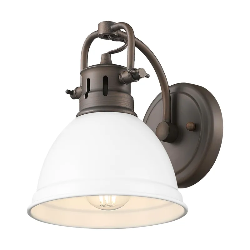 Yep by Golden Lighting Duncan 1-light Vanity in Rubbed Bronze and Matte White shade — Golden Lighting LED Wall Lights 100.0W 