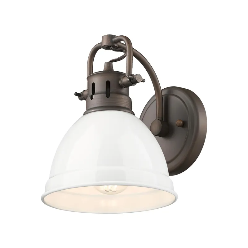 Yep by Golden Lighting Duncan 1-light Vanity in Rubbed Bronze and White shade — Golden Lighting LED Wall Lights  