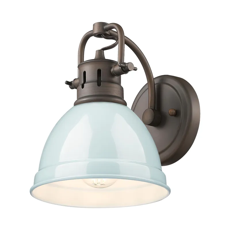 Yep by Golden Lighting Duncan 1-light Vanity in Rubbed Bronze and Seafoam shade — Golden Lighting LED Wall Lights  