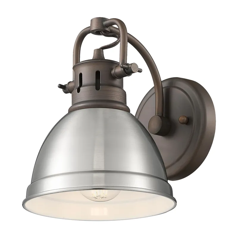 Yep by Golden Lighting Duncan 1-light Vanity in Rubbed Bronze and Pewter shade — Golden Lighting LED Wall Lights 100.0W 