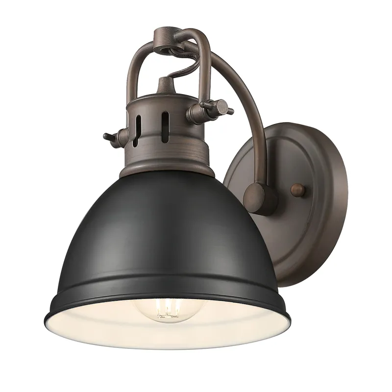Yep by Golden Lighting Duncan 1-light Vanity in Rubbed Bronze and Matte Black shade — Golden Lighting LED Wall Lights  