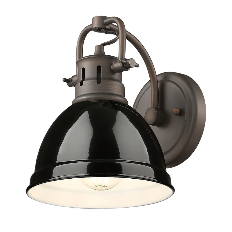 Yep by Golden Lighting Duncan 1-light Vanity in Rubbed Bronze and Black shade — Golden Lighting LED Wall Lights  