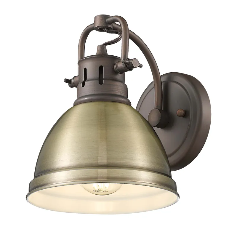 Yep by Golden Lighting Duncan 1-light Vanity in Rubbed Bronze and Aged Brass shade — Golden Lighting LED Wall Lights  