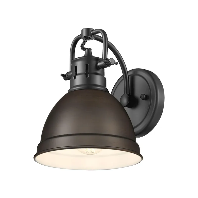Yep by Golden Lighting Duncan 1-light Vanity in Matte Black and Rubbed Bronze shade — Golden Lighting LED Wall Lights  