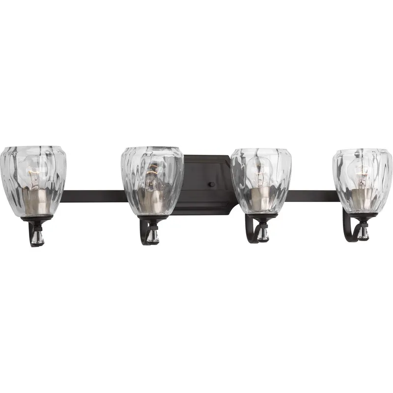 Anjoux Collection Four-Light Clear Water Glass Bath Vanity Light — Progress Lighting LED Wall Lights  