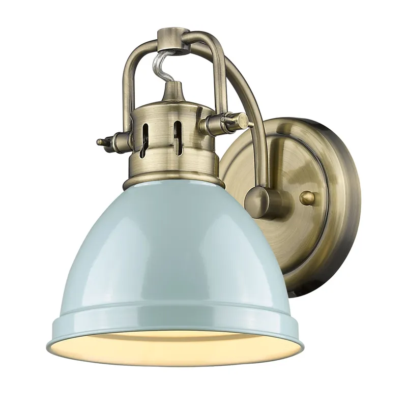 Yep by Golden Lighting Duncan 1-light Vanity in Aged Brass and Seafoam shade — Golden Lighting LED Wall Lights  