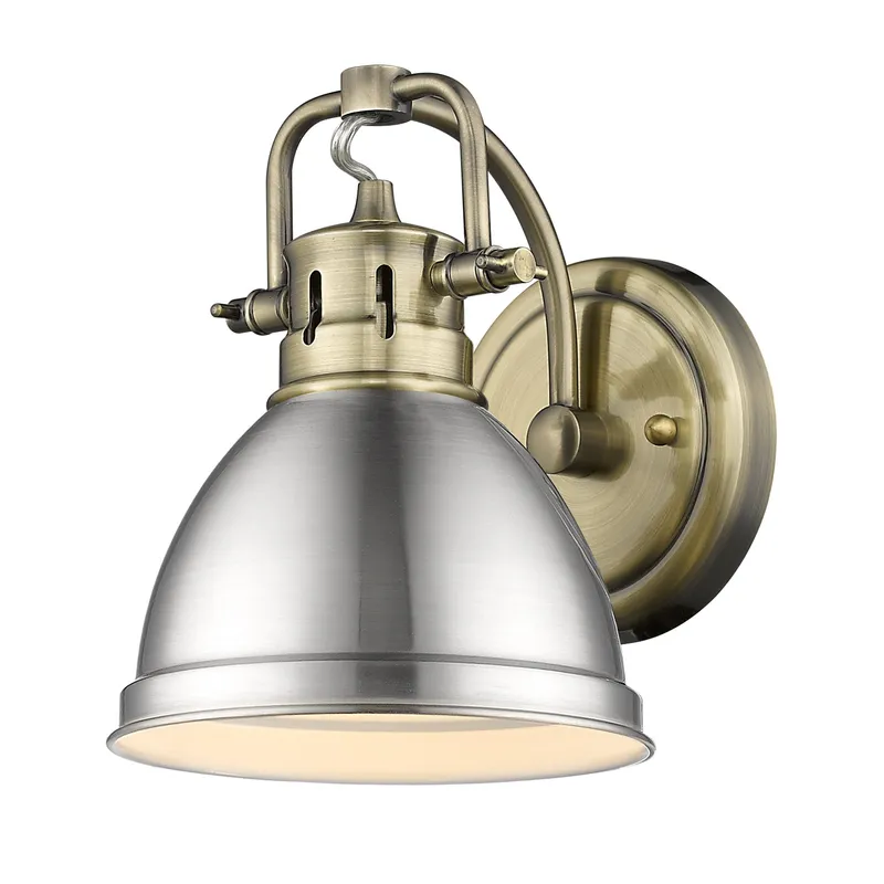 Yep by Golden Lighting Duncan 1-light Vanity in Aged Brass and Pewter shade — Golden Lighting LED Wall Lights  