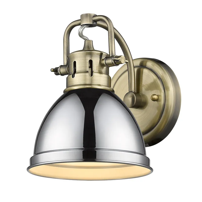 Yep by Golden Lighting Duncan 1-light Vanity in Aged Brass and Chrome shade — Golden Lighting LED Wall Lights 100.0W 