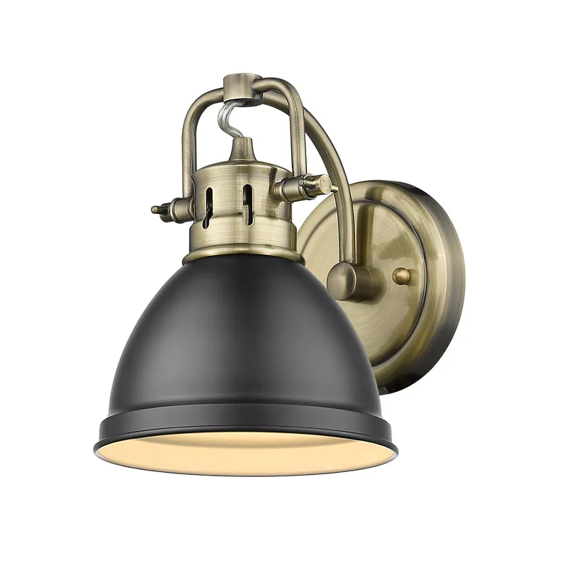 Yep by Golden Lighting Duncan 1-light Vanity in Aged Brass and Matte Black shade — Golden Lighting LED Wall Lights 100.0W 