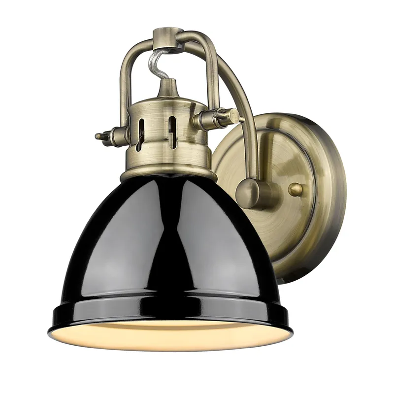 Yep by Golden Lighting Duncan 1-light Vanity in Aged Brass and Black shade — Golden Lighting LED Wall Lights 100.0W 