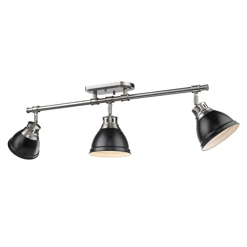 Yep by Golden Lighting Duncan 3-light Semi-Flush Mount in Pewter and Matte Black shade — Golden Lighting LED Ceiling Lights  