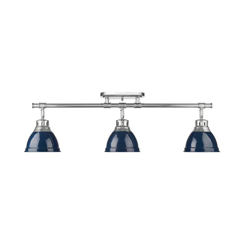 Yep by Golden Lighting Duncan 3-light Semi-Flush Mount in Chrome and Navy Blue shade — Golden Lighting LED Ceiling Lights 100.0W 
