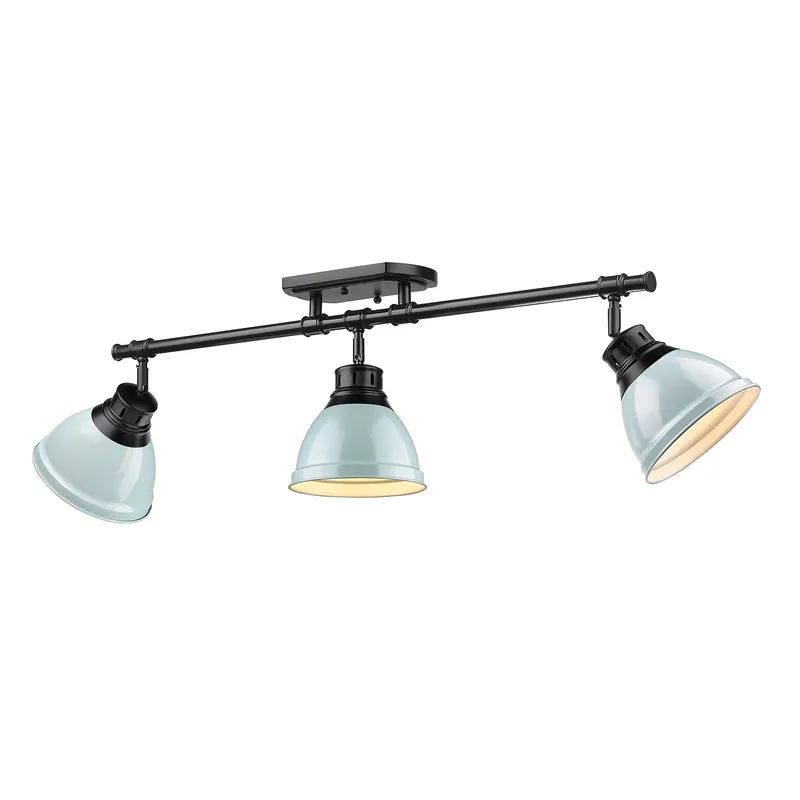 Yep by Golden Lighting Duncan 3-light Semi-Flush Mount in Matte Black and Seafoam shade — Golden Lighting LED Pendant Lights 100.0W 