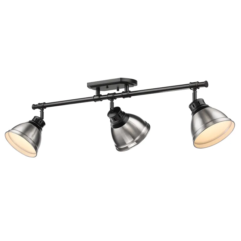 Yep by Golden Lighting Duncan 3-light Semi-Flush Mount in Matte Black and Pewter shade — Golden Lighting LED Ceiling Lights 100.0W 
