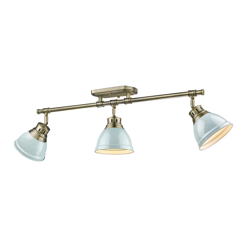 Yep by Golden Lighting Duncan 3-light Semi-Flush Mount in Aged Brass and Seafoam shade — Golden Lighting LED Ceiling Lights 100.0W 