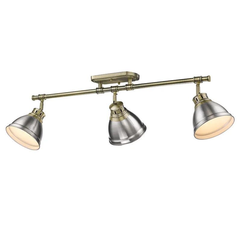 Yep by Golden Lighting Duncan 3-light Semi-Flush Mount in Aged Brass and Pewter shade — Golden Lighting LED Ceiling Lights 100.0W 