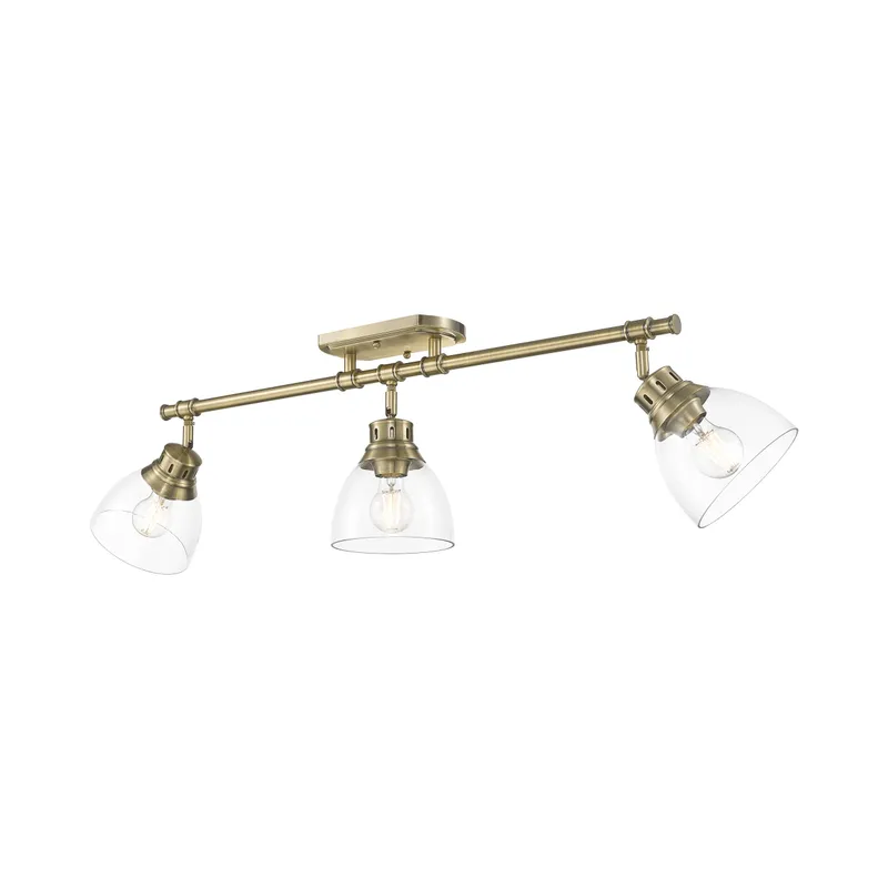 Yep by Golden Lighting Duncan 3-light Semi-Flush Mount in Aged Brass and Clear Glass — Golden Lighting LED Pendant Lights  