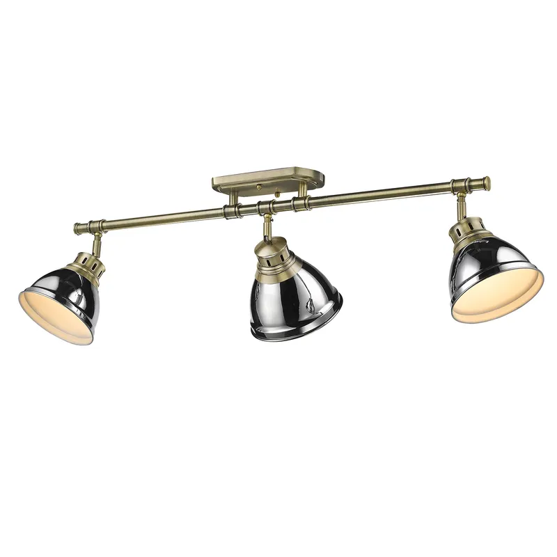 Yep by Golden Lighting Duncan 3-light Semi-Flush Mount in Aged Brass and Chrome shade — Golden Lighting LED Ceiling Lights  
