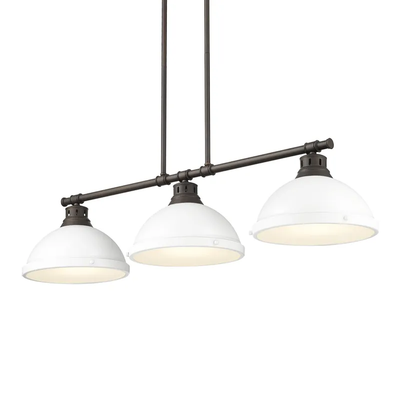 Yep by Golden Lighting Duncan 3-light Island Light in Rubbed Bronze and Matte White shade — Golden Lighting LED Pendant Lights  
