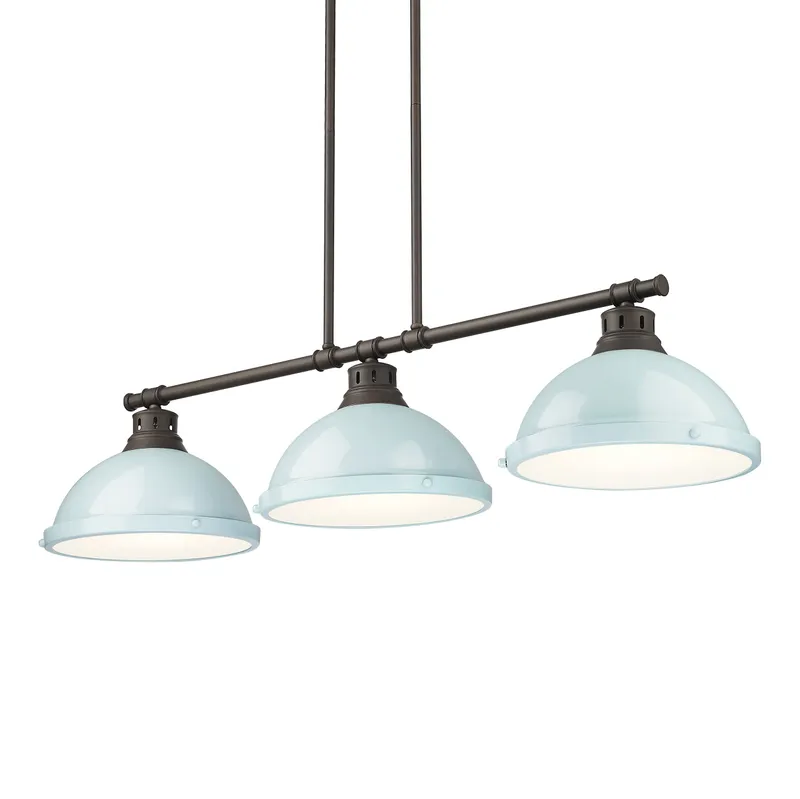 Yep by Golden Lighting Duncan 3-light Island Light in Rubbed Bronze and Seafoam shade — Golden Lighting LED Pendant Lights  