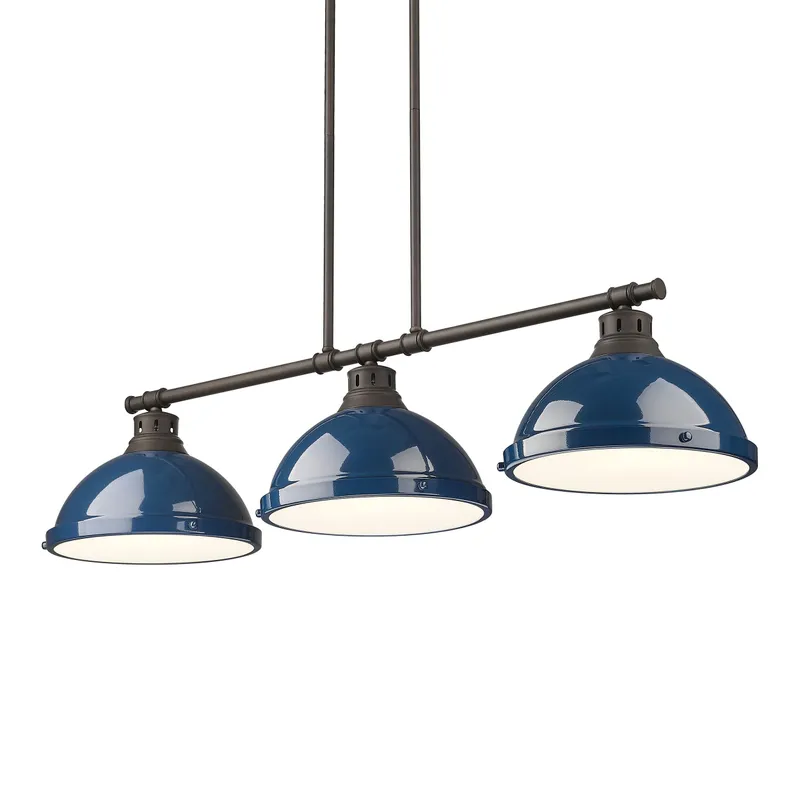 Yep by Golden Lighting Duncan 3-light Island Light in Rubbed Bronze and Navy Blue shade — Golden Lighting LED Pendant Lights 100.0W 